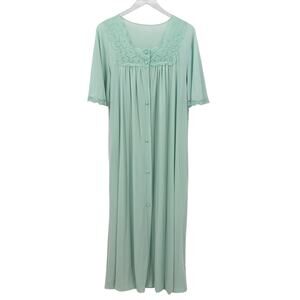 Vintage Lorraine Size Large Light Blue Button Front Nightgown Lace Trim